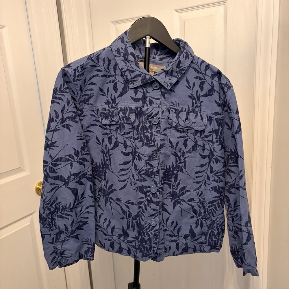 Croft & Barrow Blue Floral Leaf Utility Shacket PL Coastal Boho Lightweight EUC